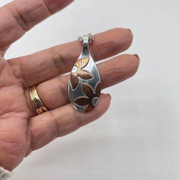 James Avery Retired 925 Silver Copper Floating Flowers Pendant18" Original James - Picture 4 of 7